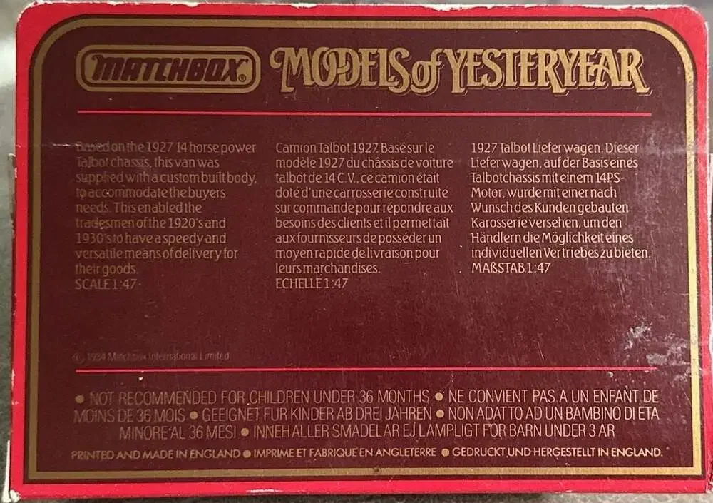 Matchbox Models of Yesteryear Y-5 1927 Talbot Van
